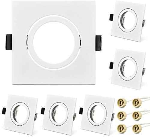 KYOTECH Einbaustrahler Rahmen GU10 Set Weiß Schwenkbar Eckig Einbaurahmen Strahler inkl. GU10 Fassung für Halogen Leuchtmittel LED-Modul MR16, LED Spot Einbaurahmen 6er Set