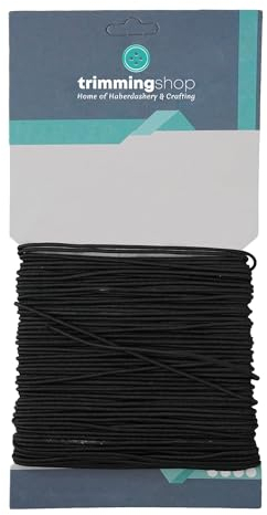 Trimming Shop Nähgarn mit elastischem Band, 1 mm breit, schwarz, zum Raffen, 10 m Lange Dehnbare Kordel, elastische Schnur für Kleidung, Schmuckherstellung und Heimwerkerarbeiten