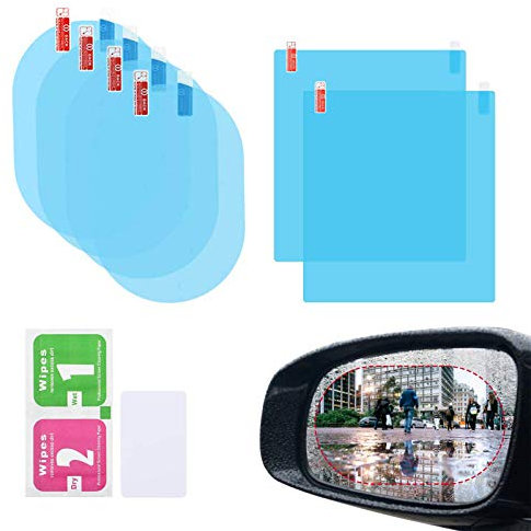 Elinala Auto RÜCkspiegel Folie, Regenfolie Auto, 6PCS Auto Rückspiegel und Auto Seitenglas HD Transparent Nano-Coating wasserdichte und Antibeschlagfolie