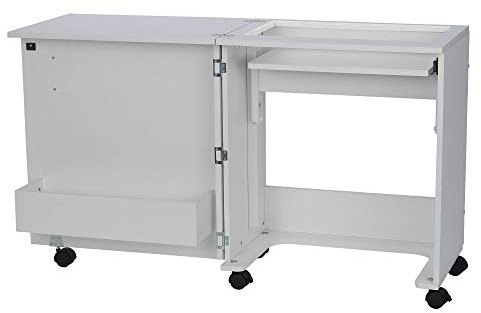Compact White Sewing Machine Cabinet with Lift Mechanism - 101