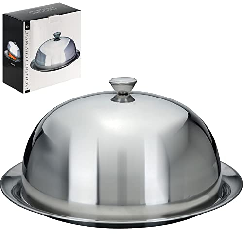 GEEZY Stainless Steel Dome Food Cover with Plate Restaurant Home Cloche Serving Dish