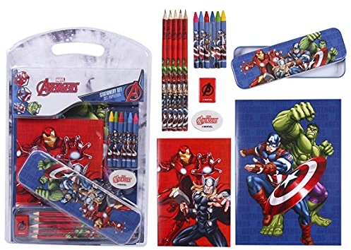 Cerdá - Set Escolar Completo con Estuche Metálico y Material Escolar de Avengers - Licencia Oficial Marvel
