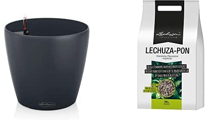 Lechuza – Pot de Fleurs d’Extérieur et d'Intérieur – Color Classico – Réserve d'eau Intégrée – Coloris Gris Ardoise – Ø 43 X 40 cm + Pon – Terreau Mineral Neutre – Contient de l'engrais – 18 litres