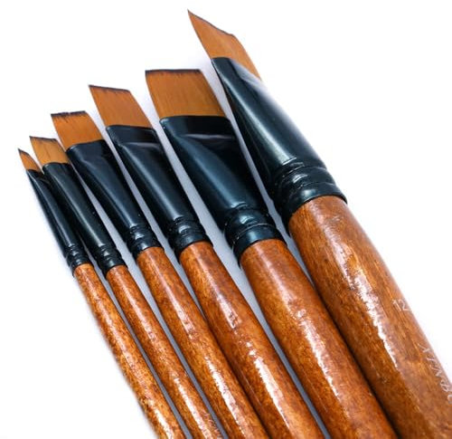 CENPEK Juego de 6 pinceles planos de artista con mango de madera para acuarela, acrílico y pintura al óleo, perfecto para principiantes, artistas y amantes de la pintura