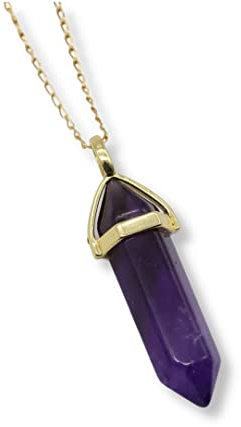 LAVISA Obelisk Halskette Gold - Luxuriöse Edelsteinkette, Anhänger, Halskette, intensive Farben, Rosenquarz, Amethyst, Kette - 55 + 5 cm (Amethyst)