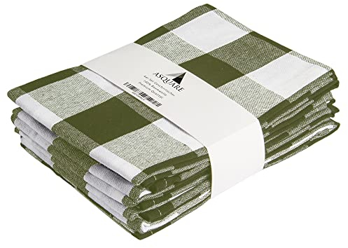 Asquare 4er Set Geschirrtücher Baumwolle 50x70 cm - grün-weiß Karierte Geschirrhandtücher - Küchenhandtücher zum Abtrocknen - 220g/m² Küchentücher