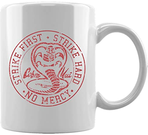 Cobra Kai Strike First Hard No Mercy Distressed Keramikbecher Weißes Kaffee Tee Wasser Tasse Büro Home Ceramic White Mug Cup