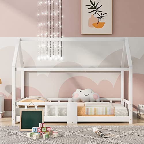Moimhear Kinderbett, Hausbett 90 x 200 cm, Kleines Hausdesign, Kiefernholz Haus Bett for Kids