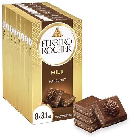 Ferrero Rocher Lot de 8 barres de chocolat de qualité supérieure - 85 g chacune
