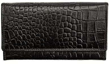 Josephine Osthoff Geldbörse Damen Leder Länglich Portemonnaie mit Reißverschluss KleinGeldbörse Kreditkartenetui RFID-Schutz Geldbeutel mit Münzfach (904), Farbe:KK-Schwarz