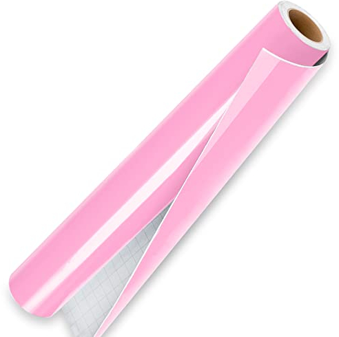 IModeur 7 Ft Pink Permanent Vinyl - 30.5 x 213.5 cm Glossy Pink Vinyl Self Adhesive Vinyl for DIY Craft, Vinyl with Grid for Cutting Machine, Silhouette Cameo, Birthday Party, Home Decoration