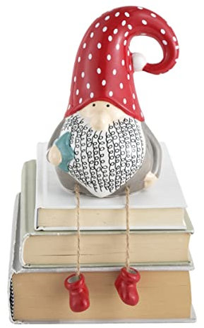 Baroni Home Soprammobile Natalizio Dipinto a Mano, Decorazione a tema Natale, Statuetta da Interno e Esterno in Ceramica, Gnomo Piccolo, 11X10X16 cm