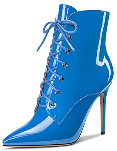 Castamere Donna Spillo Alto High Tacco Heel Cerniera a Punta Stivaletti Lacci Dress Sexy Ufficio 10 CM Heels Stivali Blu Verniciata 42 EU