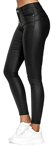 Onsoyours Damen Kunstleder Sexy Leggings Pu High Waist Skinny Leggings Damen Hose Fake Leder Look Lederleggings Blickdicht Lederhose Schwarz M