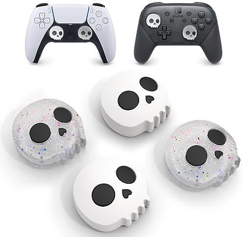 JINGDU Kappen Kompatibel mit Switch Pro Controller,Thumbsticks Caps für Switch Pro,Schutzkappen Zubehör Analog Joystick Kappen für Switch Pro/PS5/Xbox Controller Weiches Silikon 4pics,Schädel