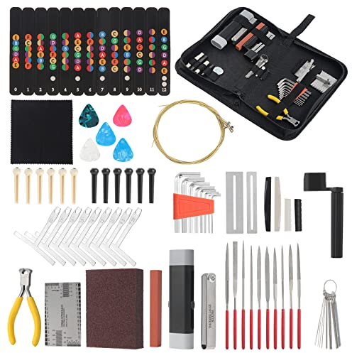 KEESIN 72-teiliges Reparatur- und Wartungswerkzeug-Set für Gitarren, Ukulele, Bess, Mandoline, Banjo, Reinigung und Wartung, Zubehör-Set für Musik- oder Saiteninstrumenten-Enthusiasten