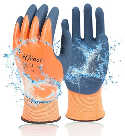 DS Safety Guanti da lavoro uomo e donna – Guanti da giardinaggio impermeabili con lattice espanso e rivestimento in gomma guanti (1 paio di arancione) taglia 11/XXL