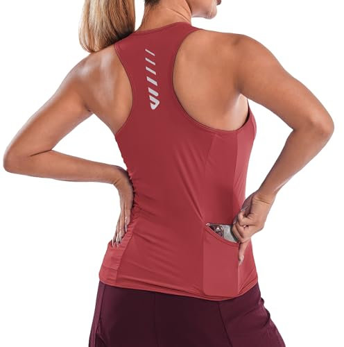 logas Sport Top Damen Atmungsaktiv Tanktop Flektierend Radtrikot äRmellos Dehnbar Shirts Für Sport,Yoga,Laufen Tank Sommer Taschen Rot M