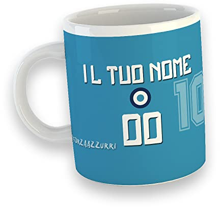 Napoli Forza Azzurri Tazza Mug in Ceramica Personalizza con Nome E Numero Colazione Idea Regalo Squadra del Cuore Tifosi Napoletani Festa del Papà Nonno Natale Compleanno 1926 Calcio Pallone Scudetto