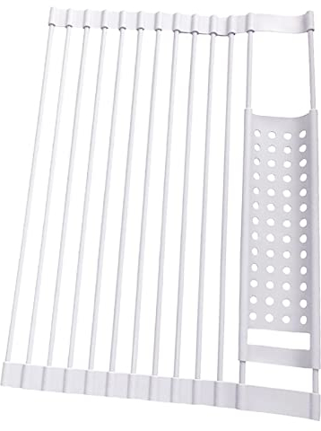 kowaku Escurridor de Platos Enrollable Plegable, escurridor de Platos portátil para Vasos, Utensilios, Gris Blanco S