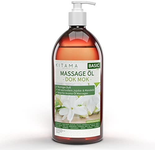 Kitama Massageöl, Aroma Dok Mok, Thai, Body Jasmin, Massageöl, Pflegeöl, Aromaöl, Pflegendes Entspannungsöl, 1000 ml (1 Liter)