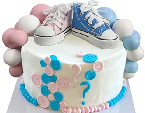 ChoJoy 19PCS Blue/Pink Shoes Cake Toppers, Cute Shoes Balls, Baby Shower Party Decorations (Blue/Pink)