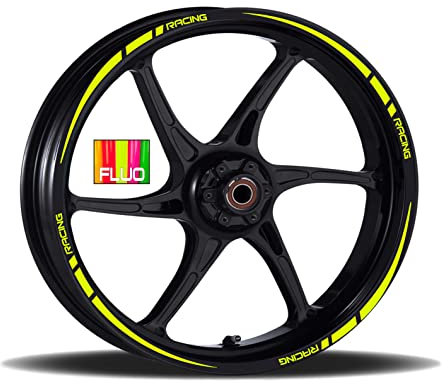 Set Adesivi Cerchioni Moto compatibile con BENELLI TRK 502 702 completo per 2 Ruote 17'' Pollici Strisce Cerchi Custom Vari Colori cod.RT002 (029 GIALLO FLUO)