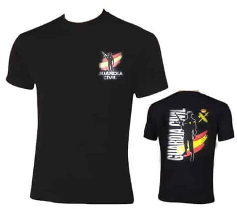 Camiseta Guardia Civil | Ropa Negra con Silueta y Bandera de España Manga Corta para Hombre opositor (S)