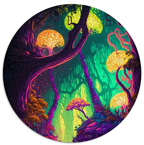 1000 Teile Puzzles für Erwachsene Trippy Forest Runde Puzzles für Erwachsene und Kinder, Kartonpuzzles Einzigartiges Stückpuzzle Lernspaßspiele Spielzeug (Größe 67,5 x 67,5 cm)