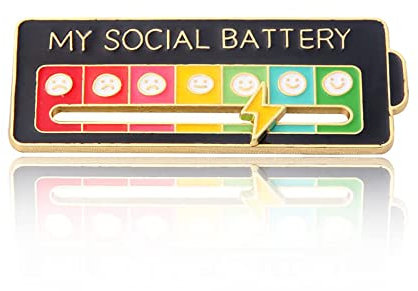 Social Battery Badge, Social Battery Slider Pin, Interactive Mood Pin, Enamel Mood Lapel Pins for Women and Men (Black)