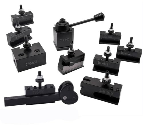 11Pcs OXA Wedge Type Quick Change Tool Post 250-000 Set Plus 2 extra 250-001 & 2 extra 250-002 For Mini Lathe 6-9 with 1pc Two Wheel Knurling Tool can be used separately with any square tool holders