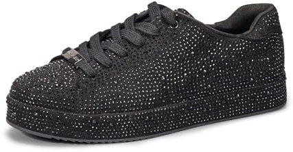 LUCKY STEP Platform Rhinestone Fashion Glitter Sneakers | Sparkly Bling Bedazzled Wedding Bridal Shiny Shoes for Women (Black Rhinestone, 8US-38EU-5UK)