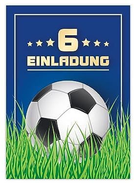 Limonia 12 Einladungskarten zum 6. Kindergeburtstag Fußball Einladung Geburtstag Mädchen Kinder Jungs Jungen Boys Fussball Turnier blau