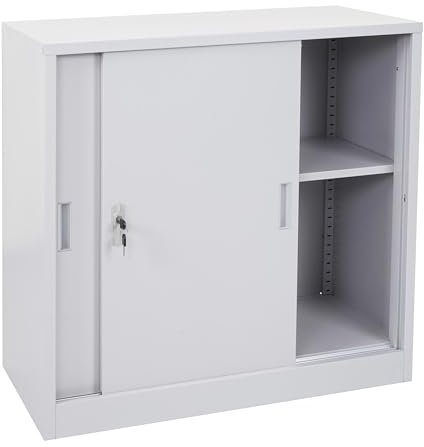 Décoshop26 Armoire de Rangement Bureau en Acier, avec Portes coulissantes 90x90x45cm Gris 04_0000959