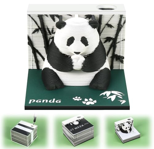 3d kalender 2026 3D-Notizblock, 2026 Tischkalender-Notizblock, Schreibtischkalender ohne Licht, Wochenkalender Panda 2026 Schreibtisch Kalender 3D Memo Pad Papier Schnitzen Geschenk Desktop Dekoration