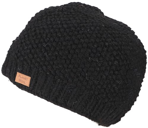 GURU SHOP Kuschelige Handgestrickte Wollmütze mit Perlmuster, Wintermütze - Schwarz, Herren/Damen, Synthetisch