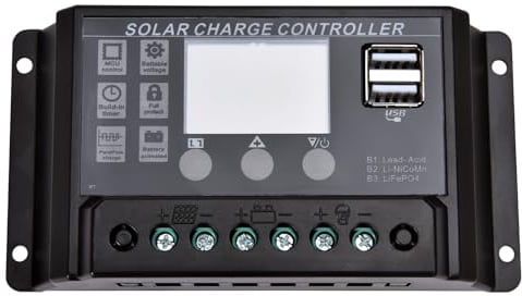 VoltX 30A, 12V/24V Solarladeregler 12V, Laderegler Solar 12V, Solarregler 12V, Solar Ladegerät Controller Auto-Parameter Einstellbar PWM mit 5V Dual USB Port LCD