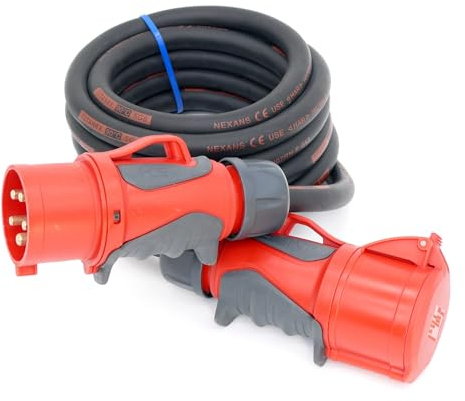 CEE Starkstromkabel (1,5m-50m) 32A Verlängerungskabel Titanex H07RN-F 5x6mm² mit PCE Grip Stecker und Kupplung, Business-Line von Event-Kabel (10 Meter)
