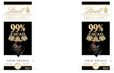 Lindt - Tablette 99% de Cacao EXCELLENCE - Chocolat Noir - 50g (Lot de 2)
