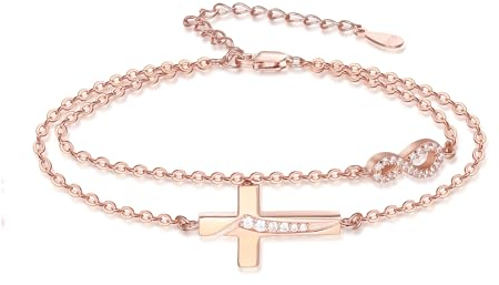OHAYOO Infinity Armband Damen 925 Sterling Silber Rosegold Armband Unendlichkeitszeichen mit Kreuz Armband Infinity Schmuck Geschenke für Freundin Frauen Mädchen Mama
