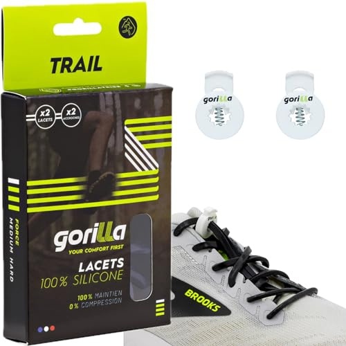 Gorilla Elastische Schnürsenkel aus Silikon für Trailrunning und Laufen | Schuhe anziehen und Zeit sparen, selbstverriegelnde Schnürsenkel ohne Binden, ultrarobust, praktisch, ergonomisch, 123 cm