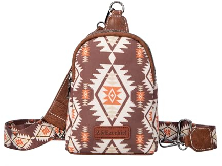 OMIGUNO Kleine Umhängetasche mit 3 Reißverschlüssen, Leder, für Damen, trendig, 19,1 x 13 x 3,8 cm, Braun