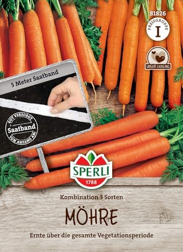 Sperli Möhrensamen Sortiment, 3 Sorten, Saatband 81826 - lange Erntezeit - Samen Gemüse, Gemüse Pflanzen, Gemüsesamen, Möhren, Karotten, Saatband