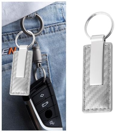 CGEAMDY Mikrofaser-Leder-Auto-Schlüsselanhänger, Auto Premium Kohlefaser Schlüsselanhänger, Leder Anti Verlust O Ring Mode Schlüsselanhänger(Carbon Weiß)