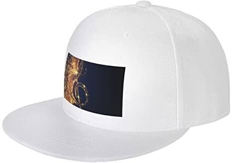 JCAKES Flache Schirmmützen für Damen und Herren, goldene Musiknote mit glänzendem Stern/flache Kappen, verstellbare Snapback-Kappe, langlebig, leicht, bequem und leicht zu reinigen, weiß, One size