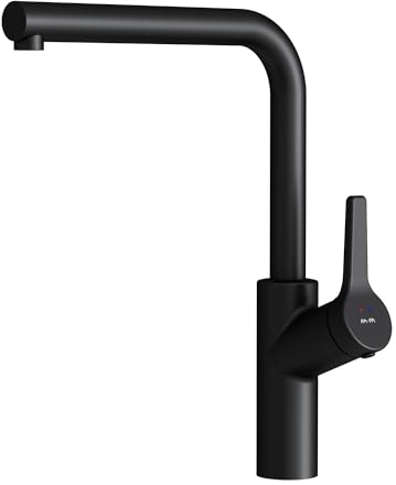 Einhebelmischer Küche Schwarz Matt, Wasserhahn Küche Drehbar, Küchenarmatur 360° Schwenkbar, Spültischarmatur L-förmiger Auslauf, Mischbatterie Küche Edelstahl, AM.PM FXB05022 X-Joy S