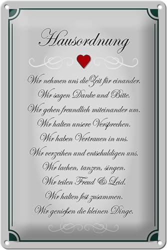 Schild Blech 20x30cm - Made in Germany - Spruch Hausordnung wir Zeit füreinander Metall Deko Blechschild