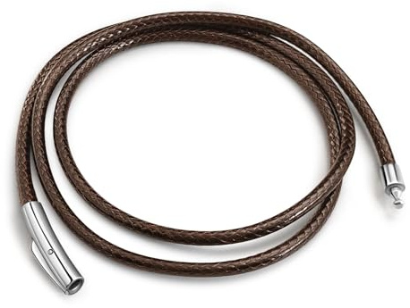 Oaldilee Mens Brown String Necklace Cord Leather Chain 3mm 22 Inch Braided Rope Jewellery Mens Waterproof Chain with Stainless Steel Clasp