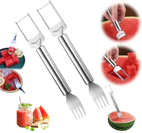 DJHVJS 2024 Newest Stainless Steel Watermelon Fruit Cutter, 2 in 1 Watermelon Slicer, Watermelon Cutting tool Cut Watermelon Into Cubes for Kitchen Gadgets Useful Cool Tool(Size:2 Pcs)