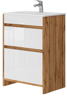 Vicco Badmöbel-Set Detmold, Goldkraft Eiche/Weiß, 2 Teile, Unterschrank 60 cm